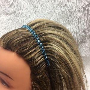 Metal beaded turquoise & black comb headband